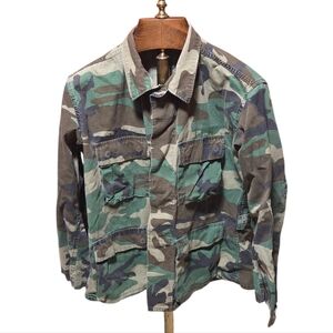 Vintage 80s BDU Coat Hot Weather Woodland Camo US ARMY Jacket Size Medium